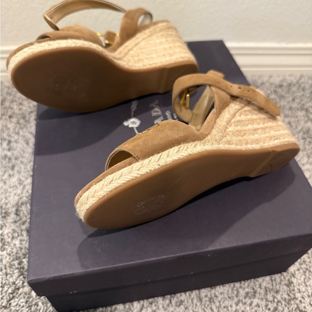 Prada Tan Suede Wedge Sandals - Picture 4 of 5